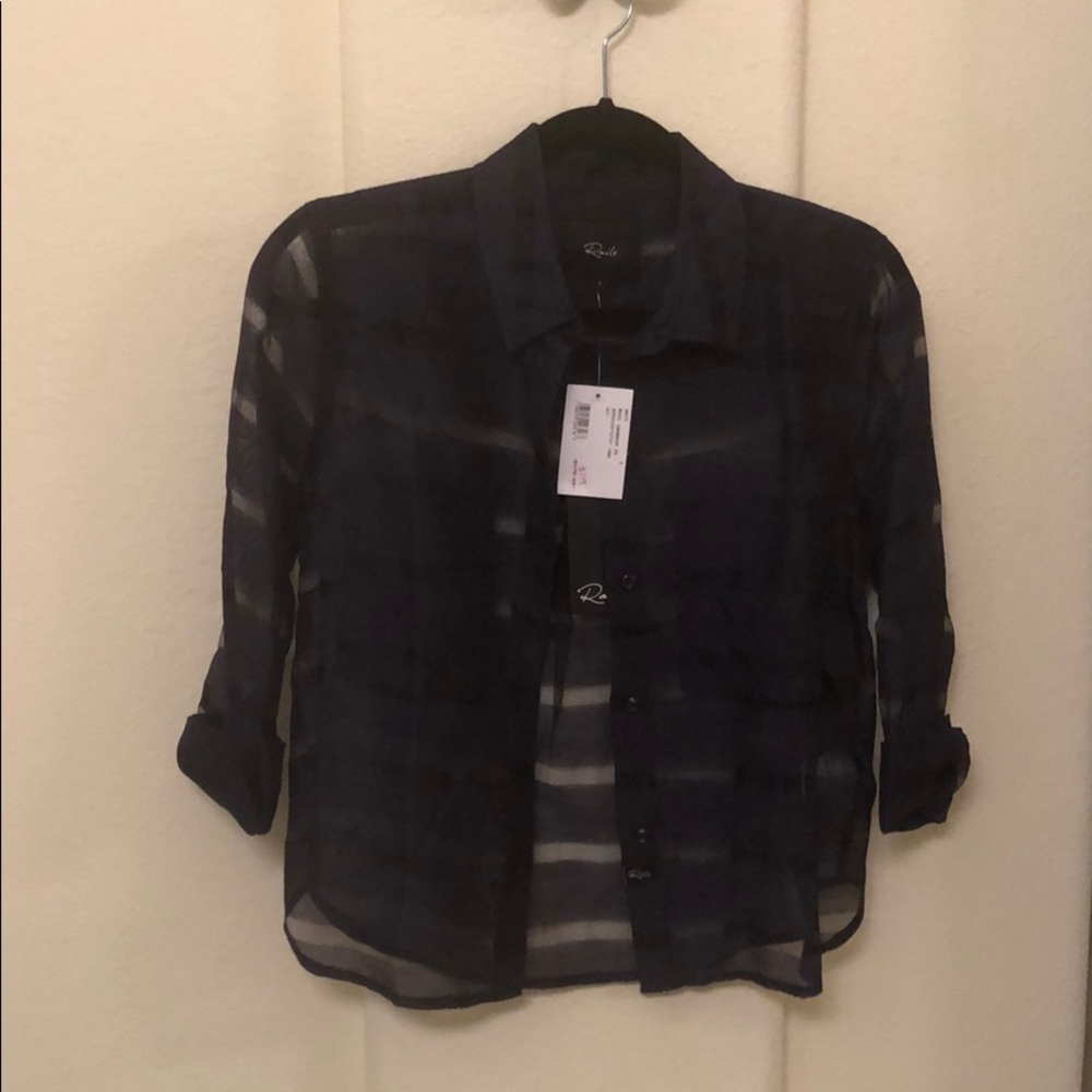 🆕 Rails Cameron Sheer Panel Blouse- Navy - Picture 7 of 8